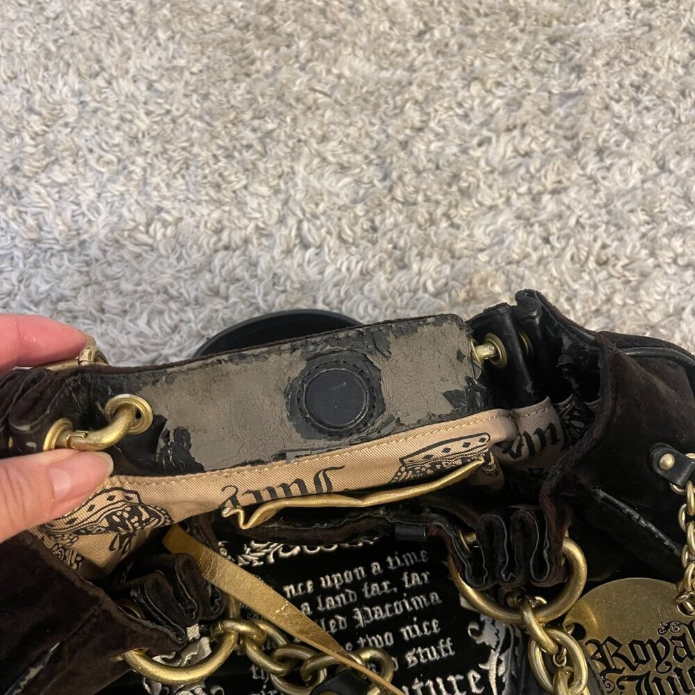 Juicy Couture P&G “Once Upon a Time” Royal Juicy Daydreamer Black Velour Hobo - Picture 12 of 16